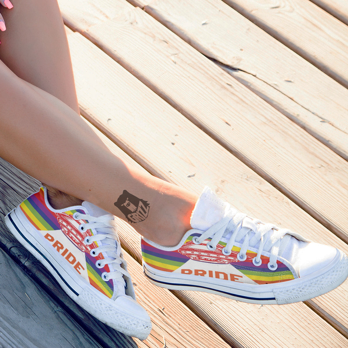 UFO LGBT Pride Rainbow Print White Low Top Shoes-grizzshop