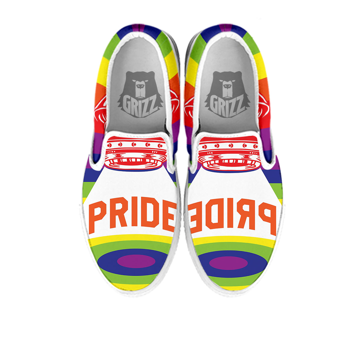 UFO LGBT Pride Rainbow Print White Slip On Shoes-grizzshop