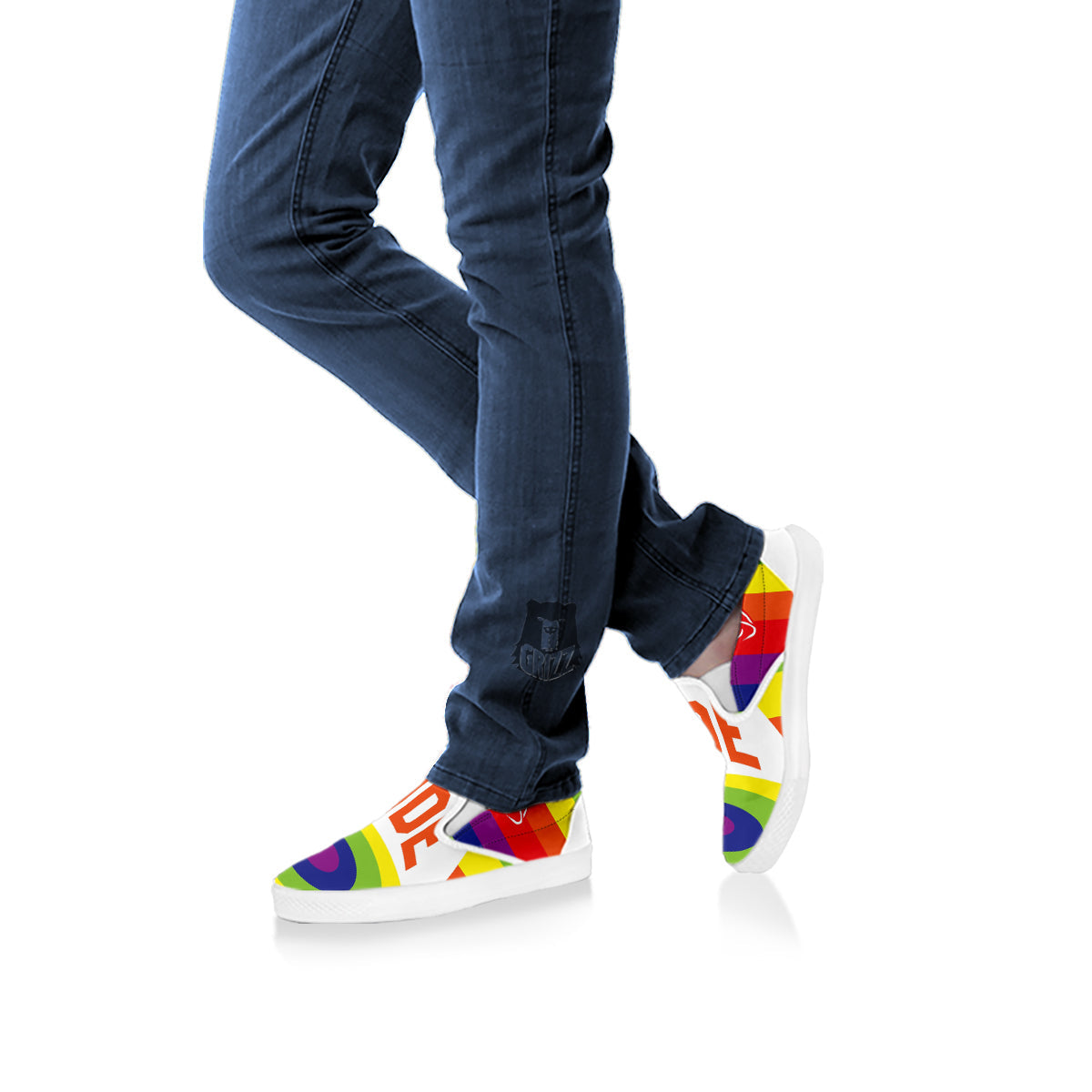 UFO LGBT Pride Rainbow Print White Slip On Shoes-grizzshop