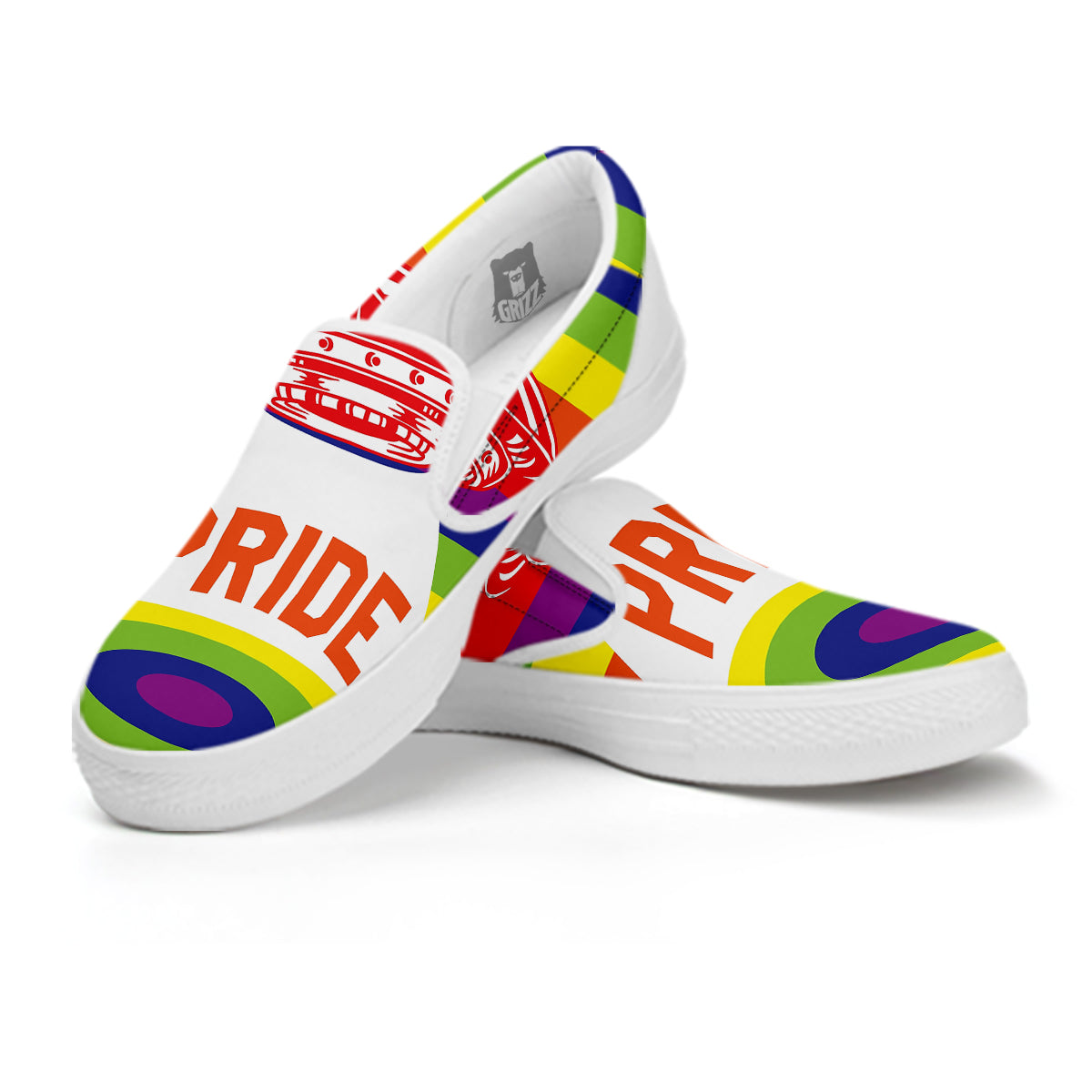 UFO LGBT Pride Rainbow Print White Slip On Shoes-grizzshop