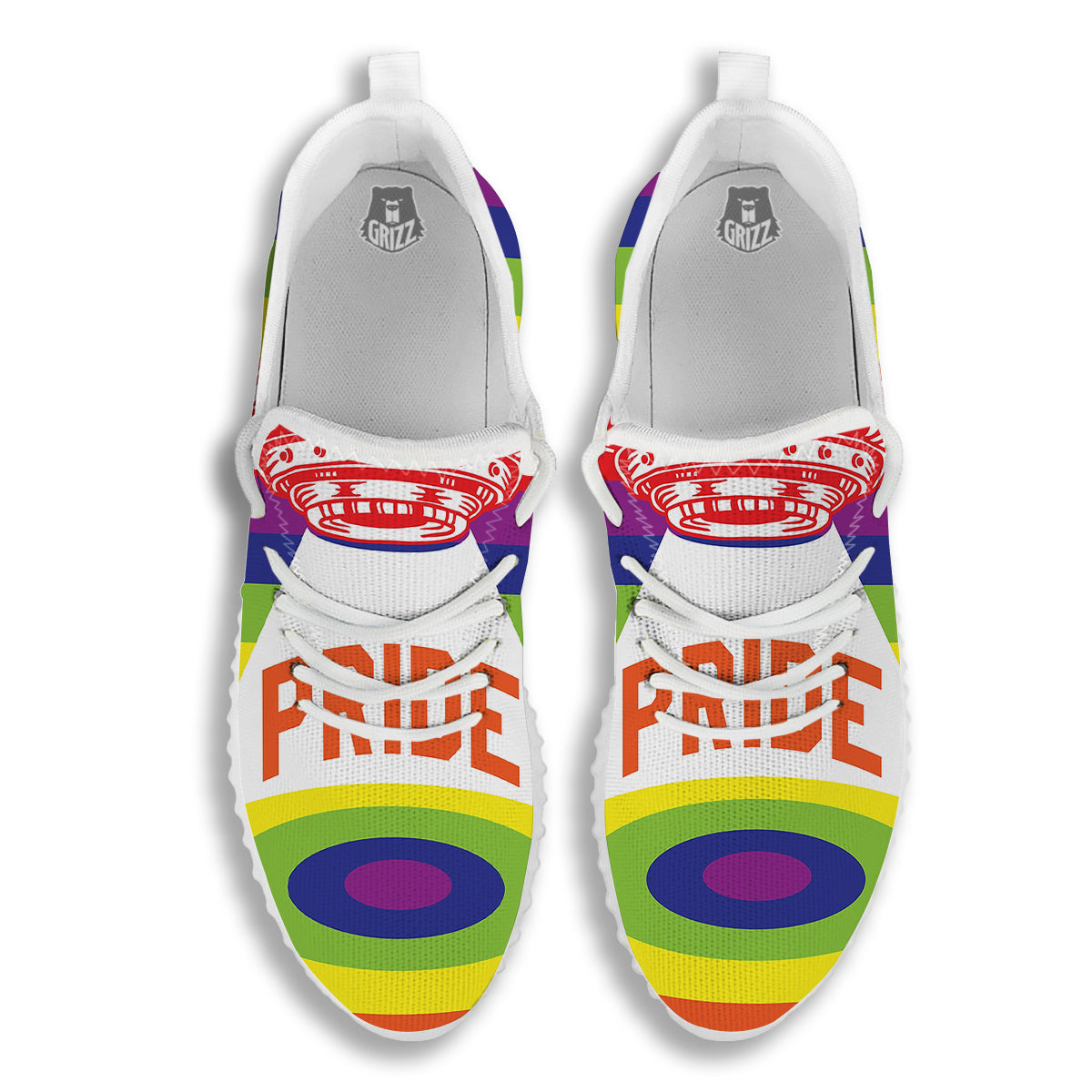 UFO LGBT Pride Rainbow Print White Walking Shoes-grizzshop