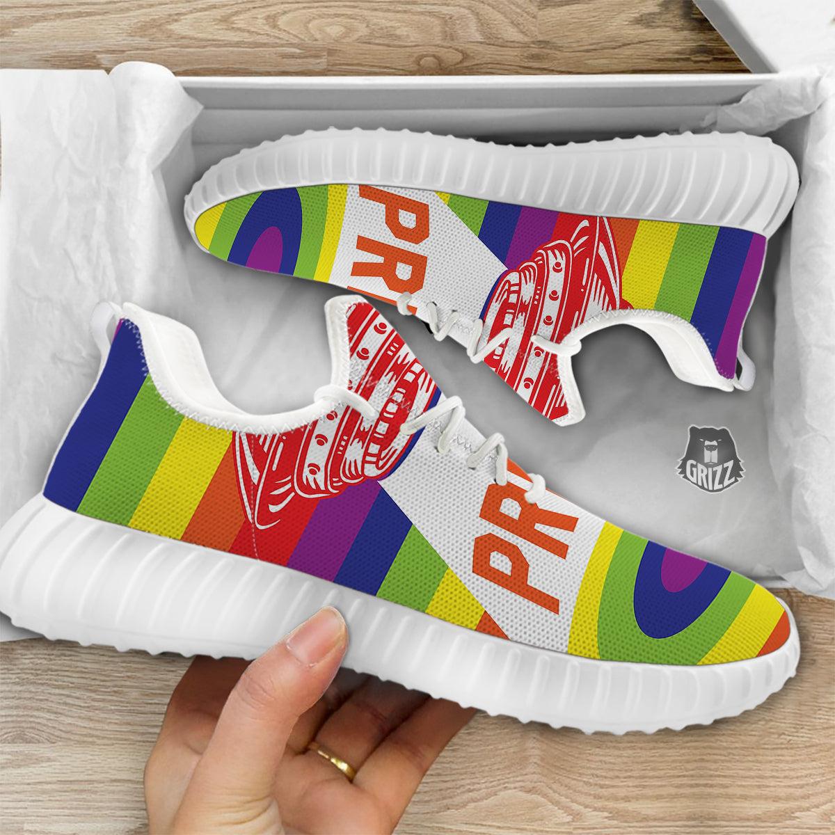 UFO LGBT Pride Rainbow Print White Walking Shoes-grizzshop