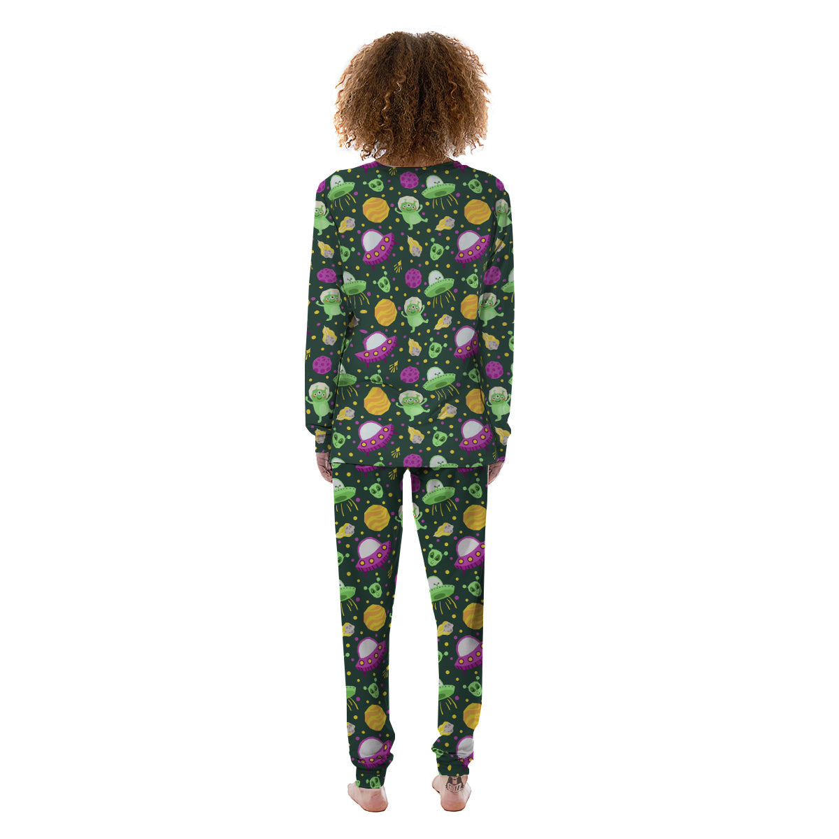 UFO Little Green Alien Print Pattern Women's Pajamas-grizzshop