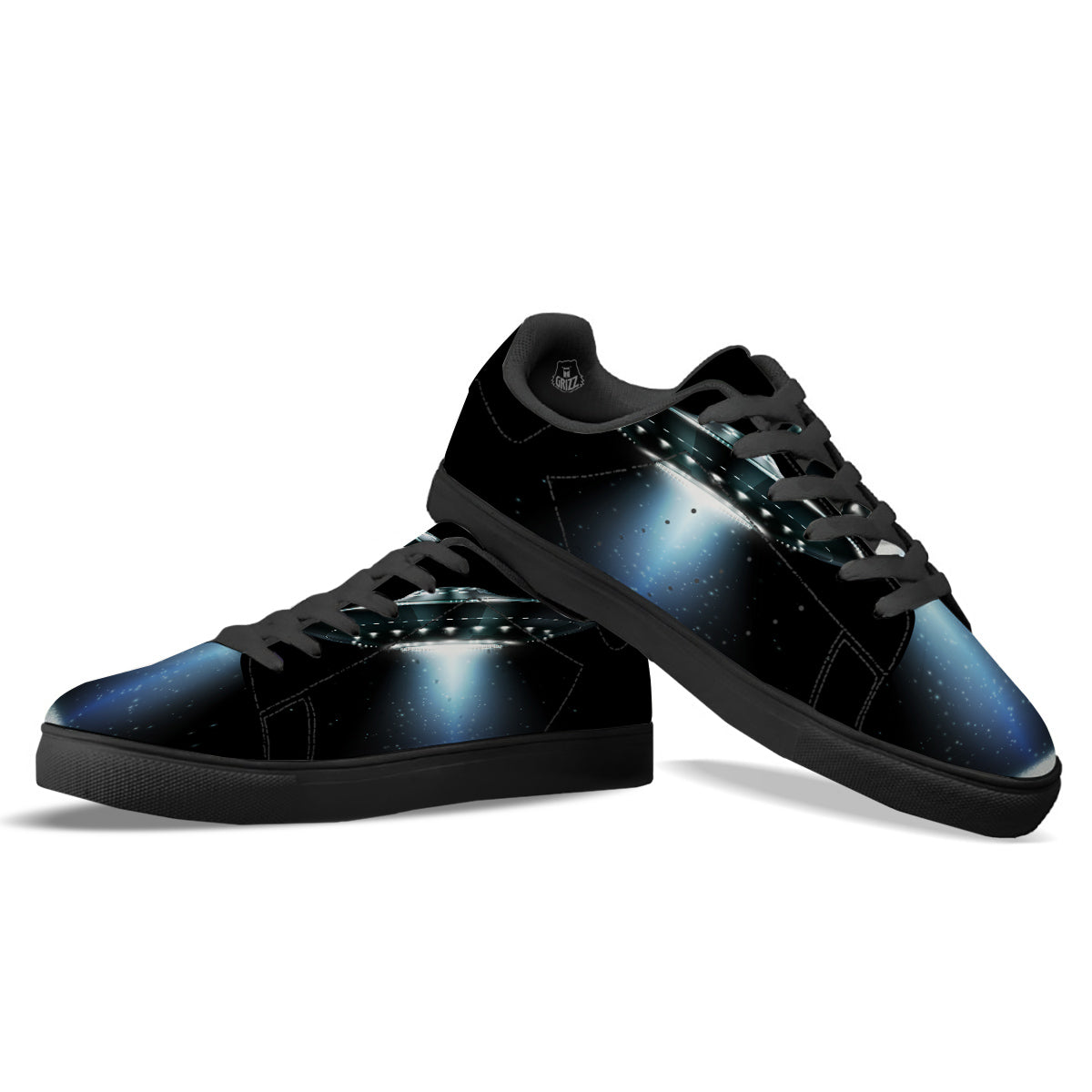 UFO Night Dark Print Black Low Top Sneakers-grizzshop