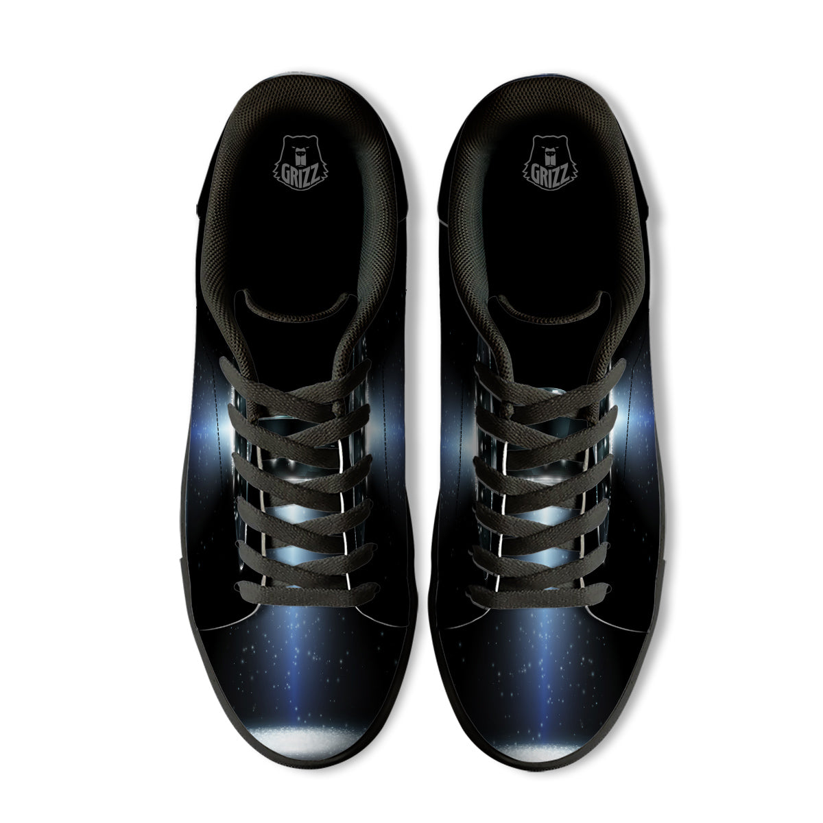 UFO Night Dark Print Black Low Top Sneakers-grizzshop
