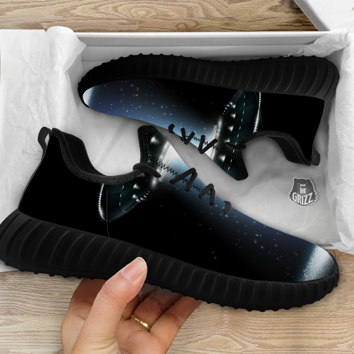 UFO Night Dark Print Black Walking Shoes-grizzshop