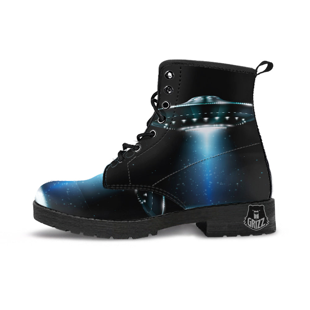 UFO Night Dark Print Leather Boots-grizzshop