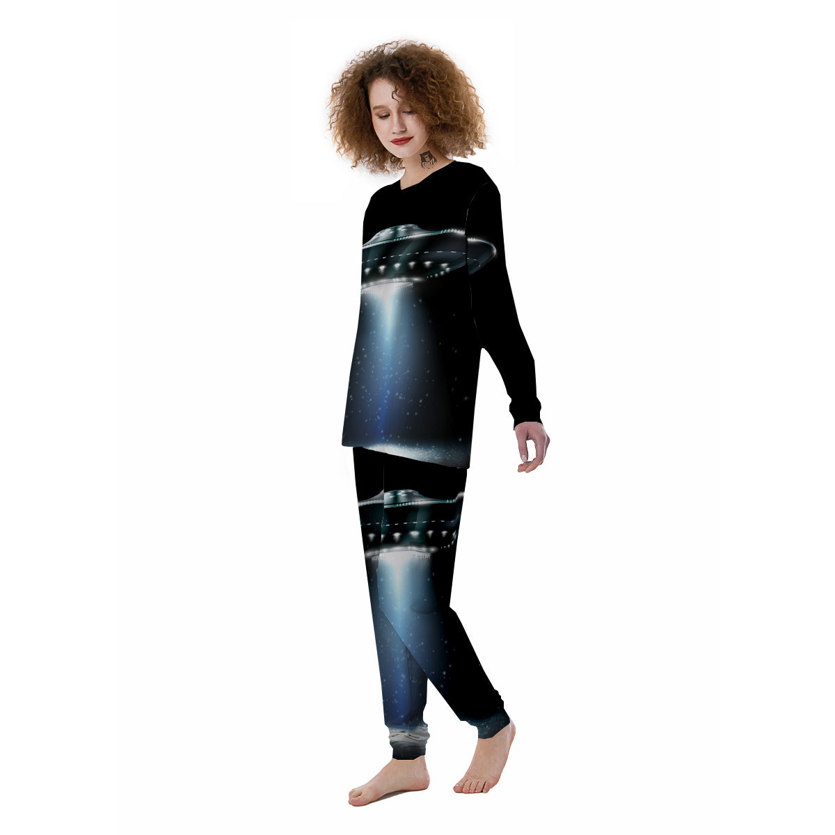 UFO Night Dark Print Women's Pajamas-grizzshop