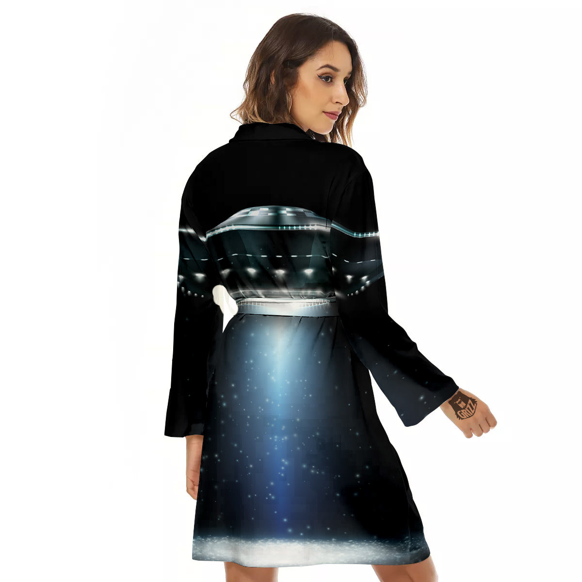 UFO Night Dark Print Women's Robe-grizzshop