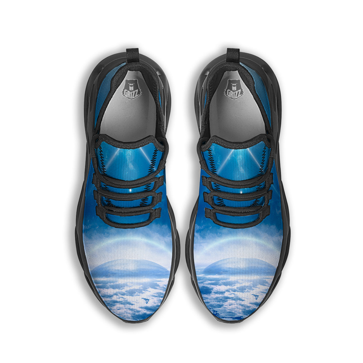 UFO On Planet Earth Print Black Running Shoes-grizzshop