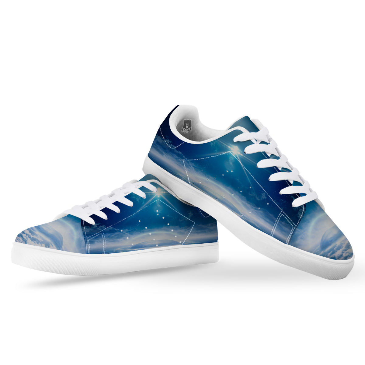 UFO On Planet Earth Print White Low Top Sneakers-grizzshop