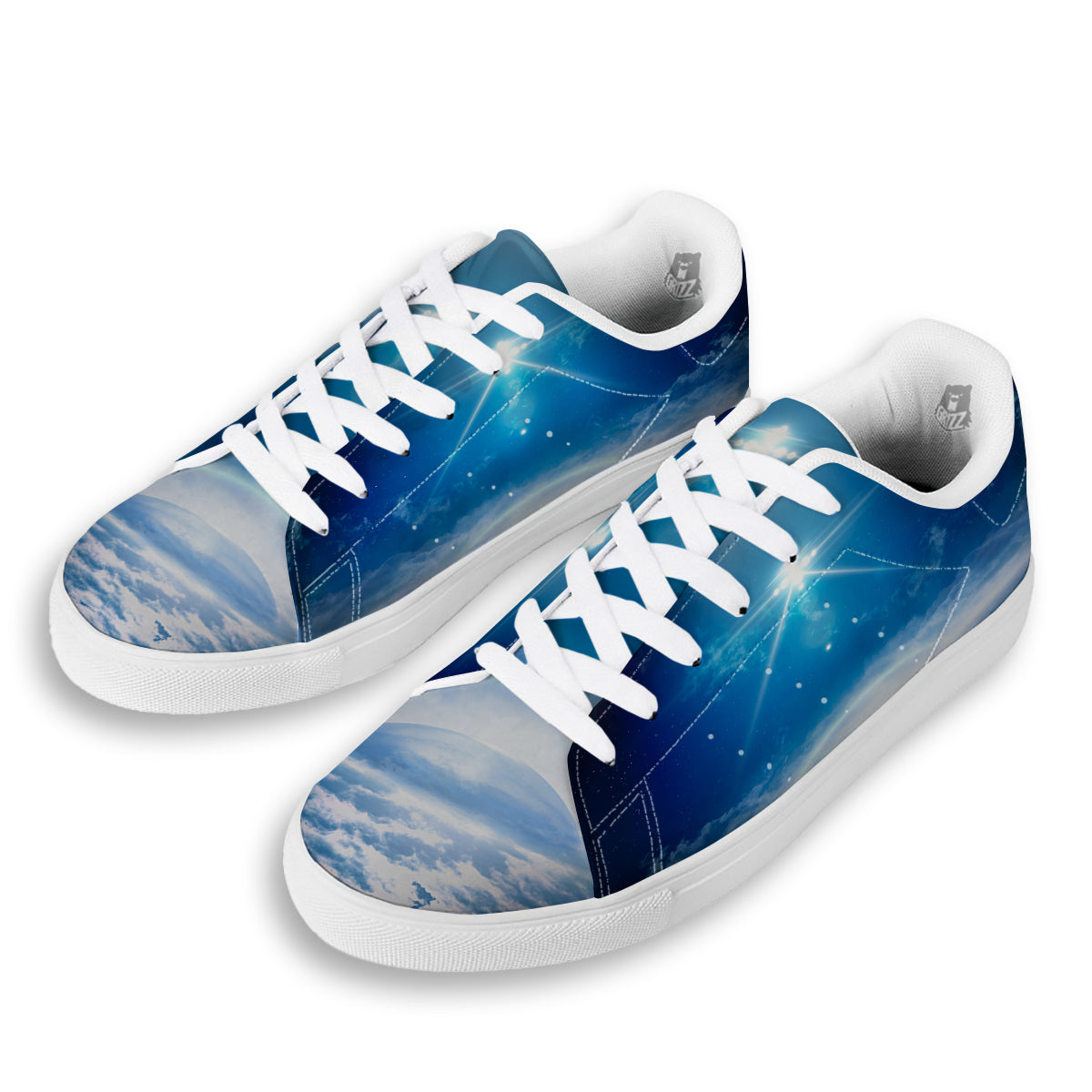UFO On Planet Earth Print White Low Top Sneakers-grizzshop