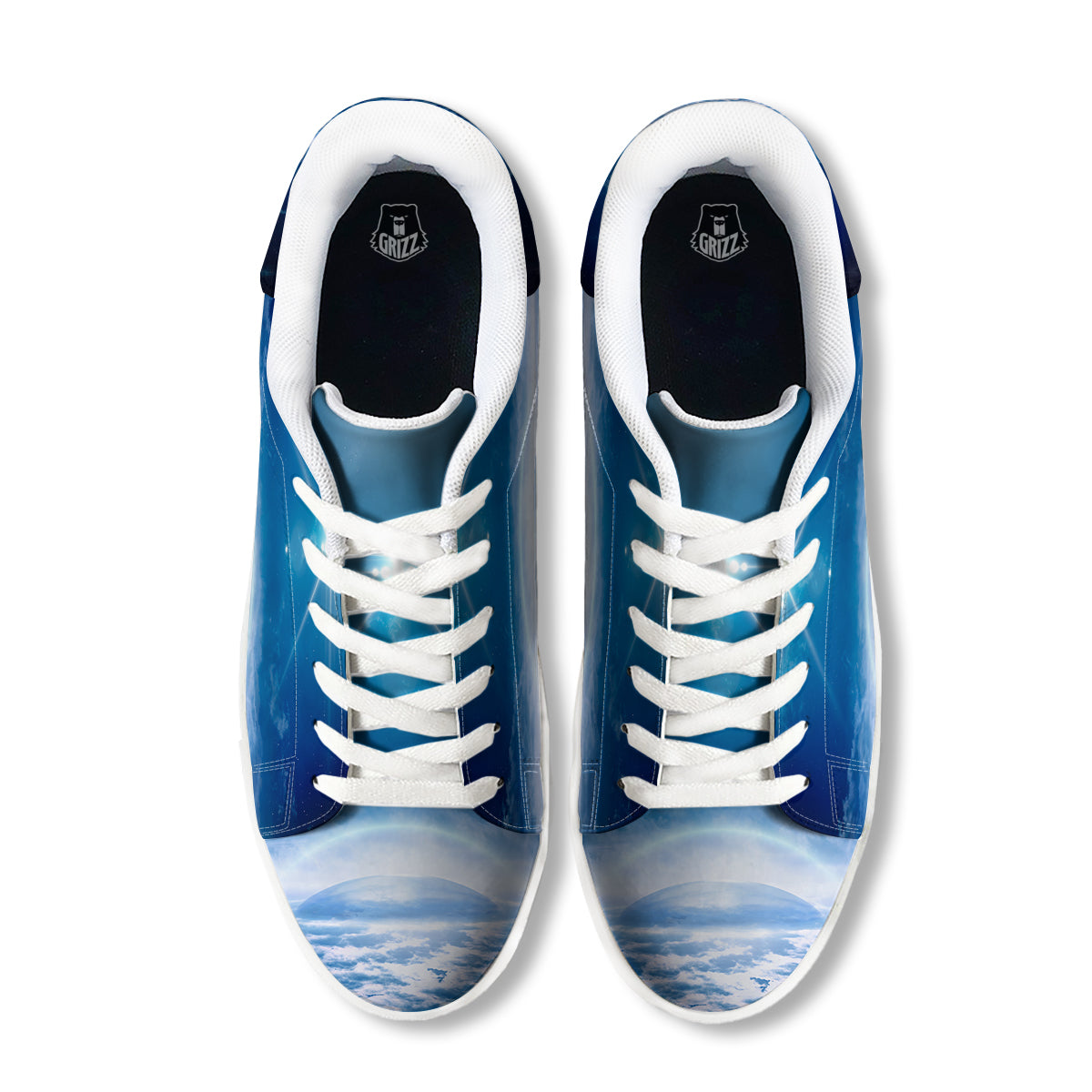 UFO On Planet Earth Print White Low Top Sneakers-grizzshop