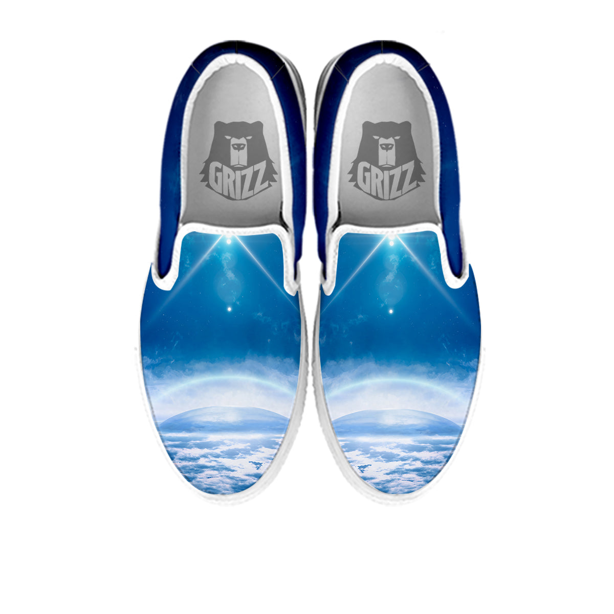 UFO On Planet Earth Print White Slip On Shoes-grizzshop