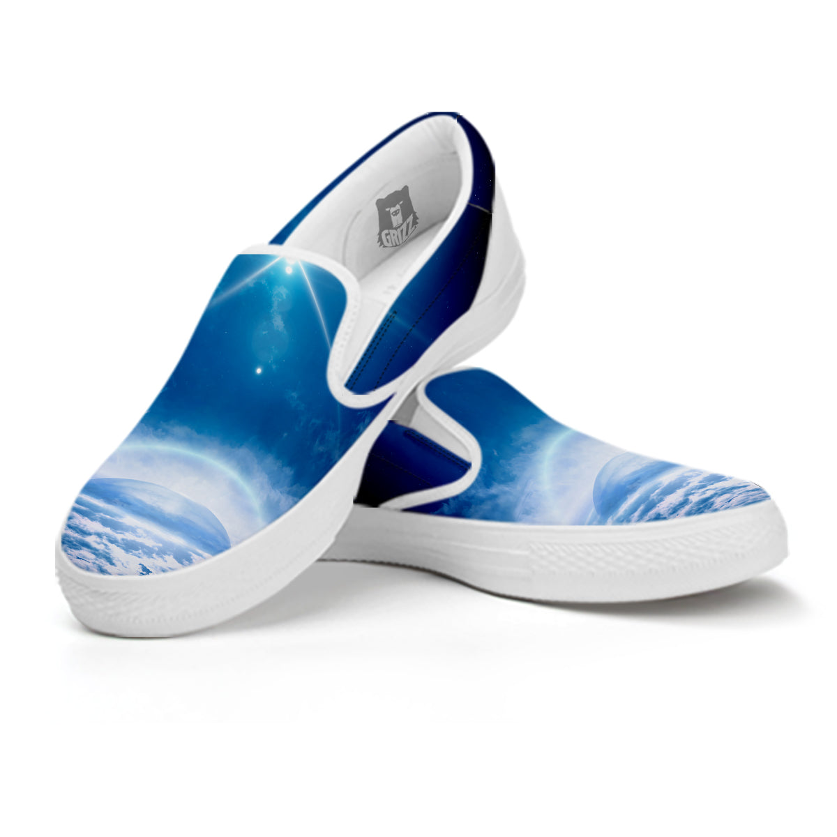 UFO On Planet Earth Print White Slip On Shoes-grizzshop