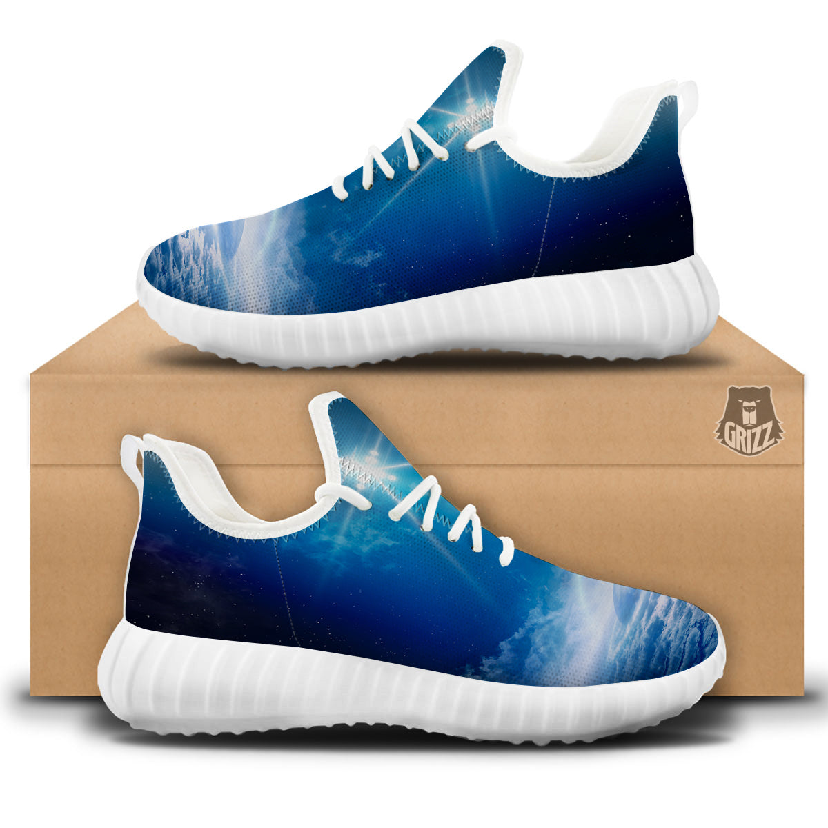 UFO On Planet Earth Print White Walking Shoes-grizzshop