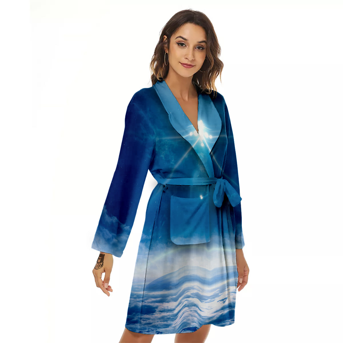 UFO On Planet Earth Print Women's Robe-grizzshop