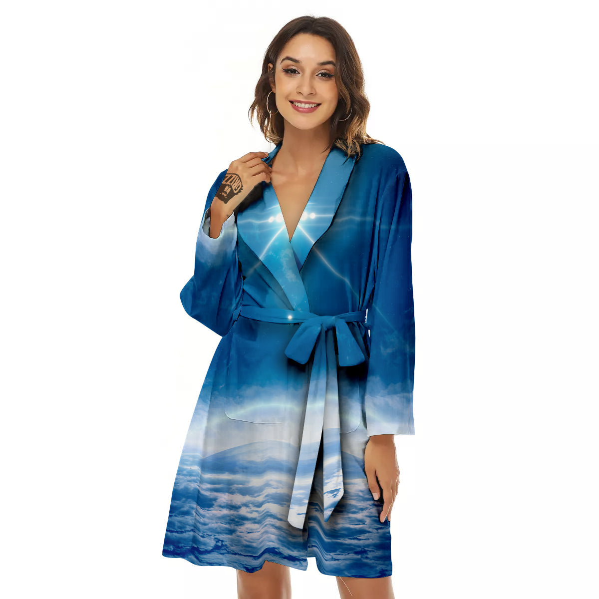 UFO On Planet Earth Print Women's Robe-grizzshop