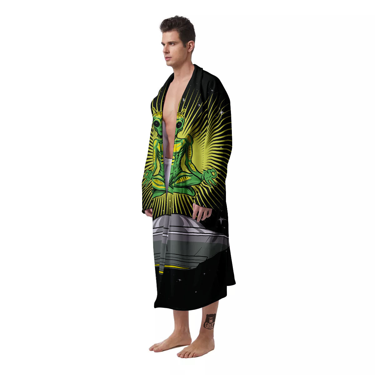 UFO Space Green Alien Print Men's Robe-grizzshop