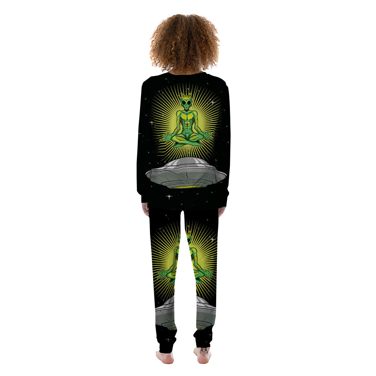 UFO Space Green Alien Print Women's Pajamas-grizzshop