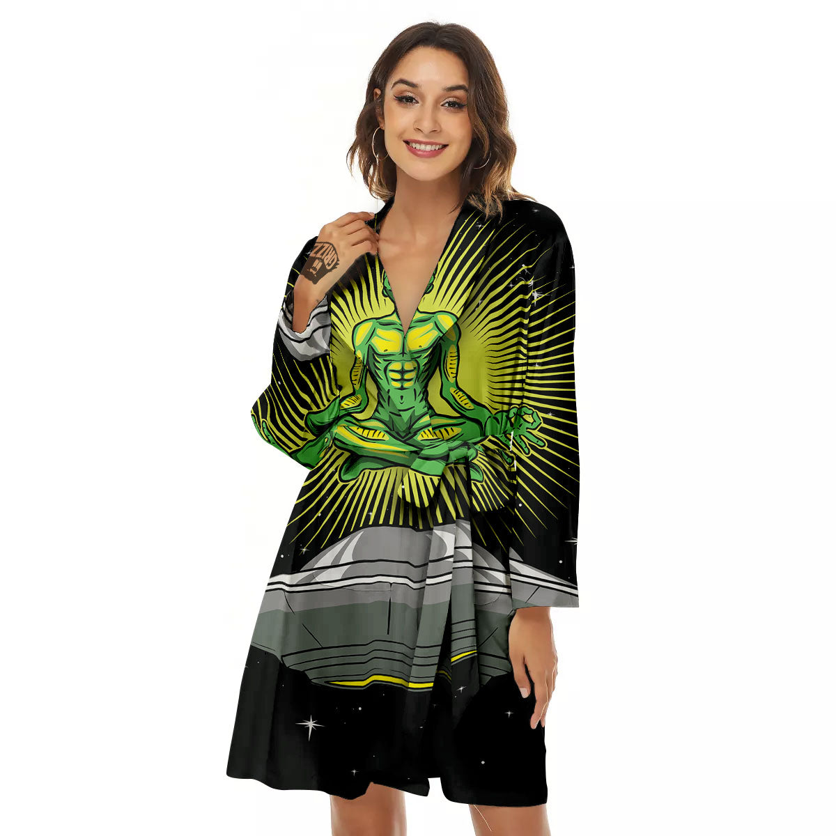 UFO Space Green Alien Print Women's Robe-grizzshop