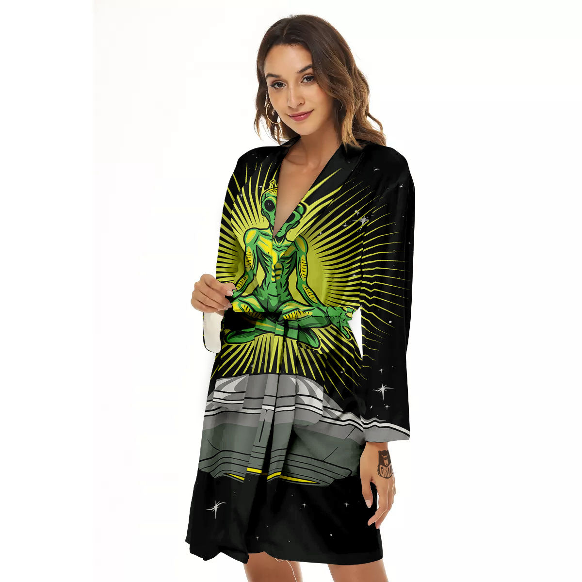 UFO Space Green Alien Print Women's Robe-grizzshop