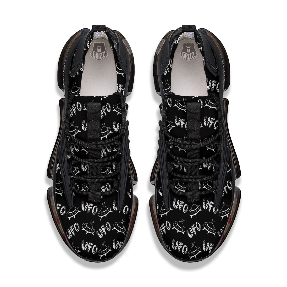 UFO White And Black Print Pattern Black Gym Shoes-grizzshop