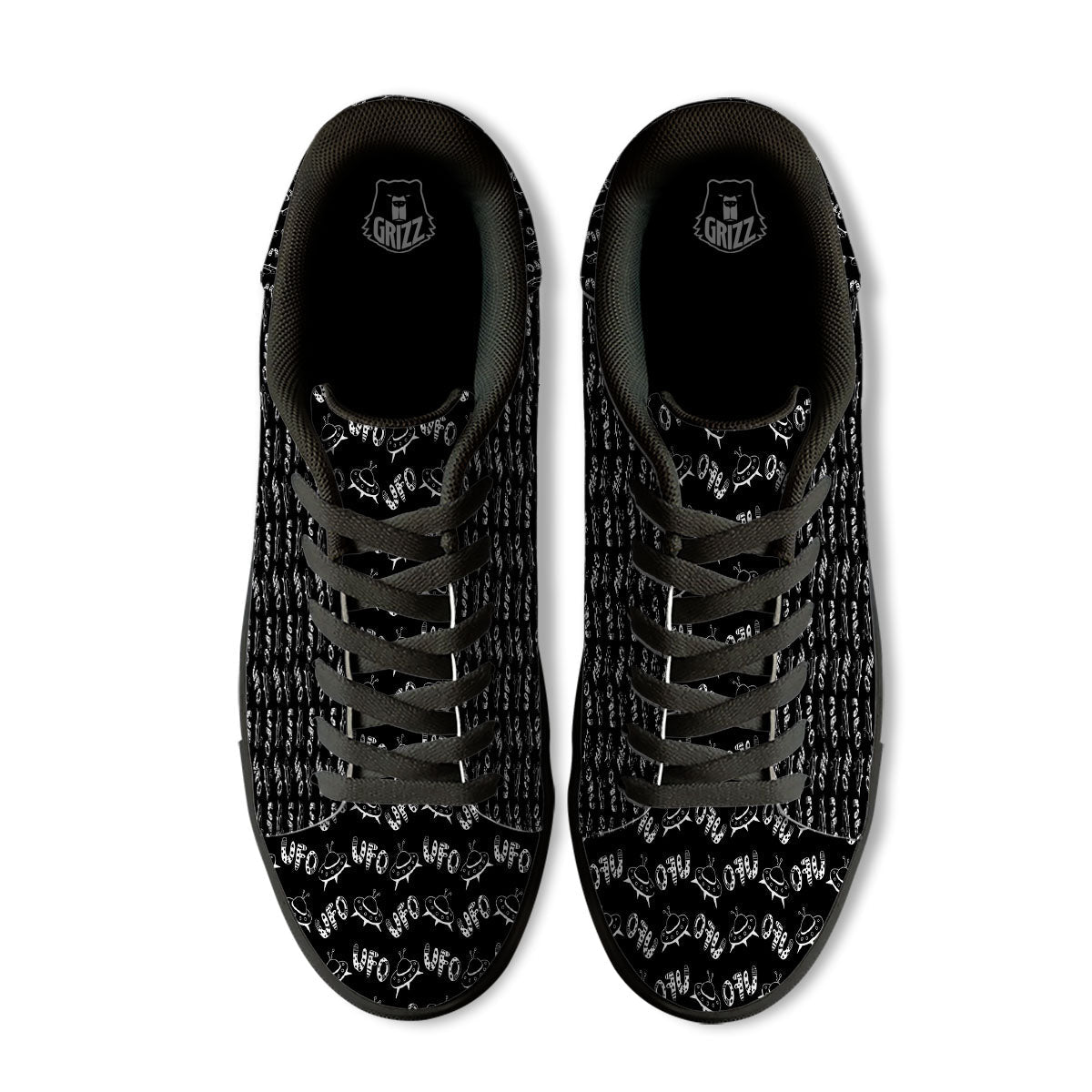 UFO White And Black Print Pattern Black Low Top Sneakers-grizzshop