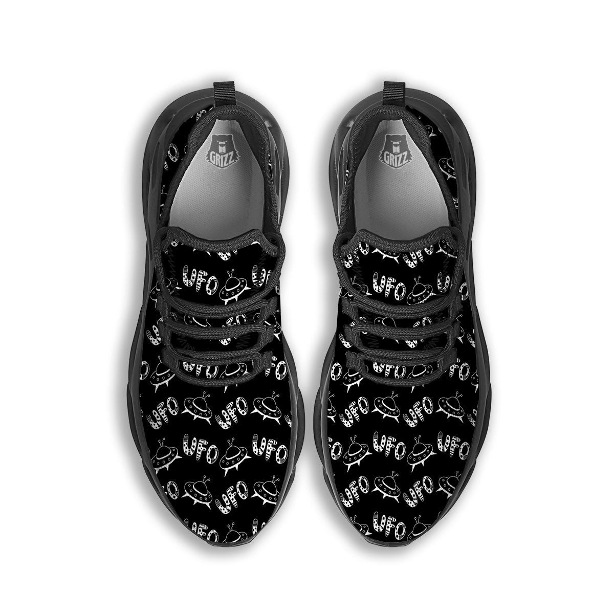 UFO White And Black Print Pattern Black Running Shoes-grizzshop