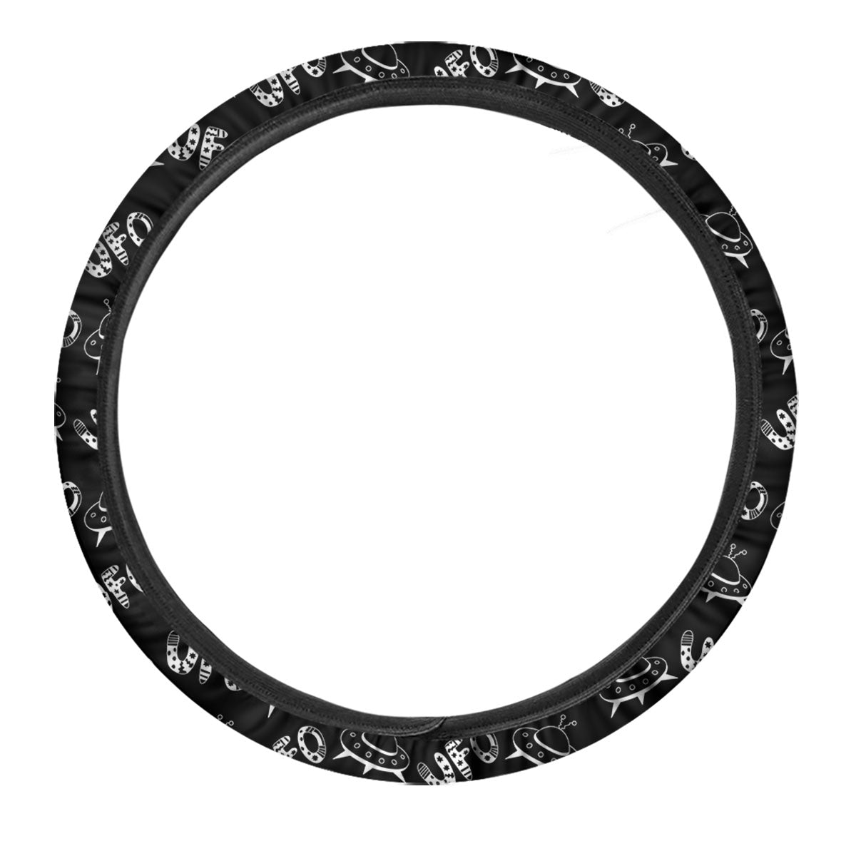 UFO White And Black Print Pattern Car Steering Wheel Cover-grizzshop