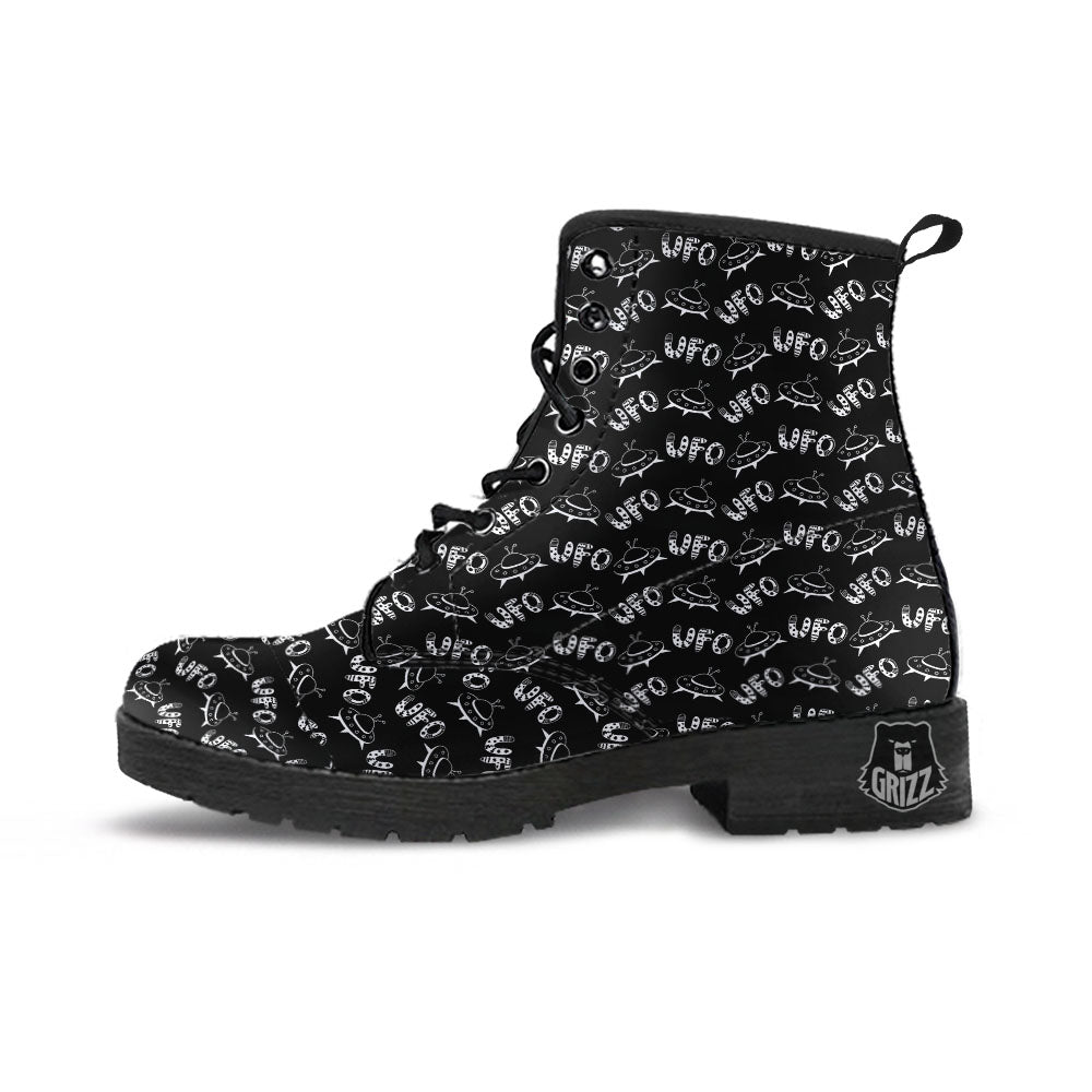 UFO White And Black Print Pattern Leather Boots-grizzshop