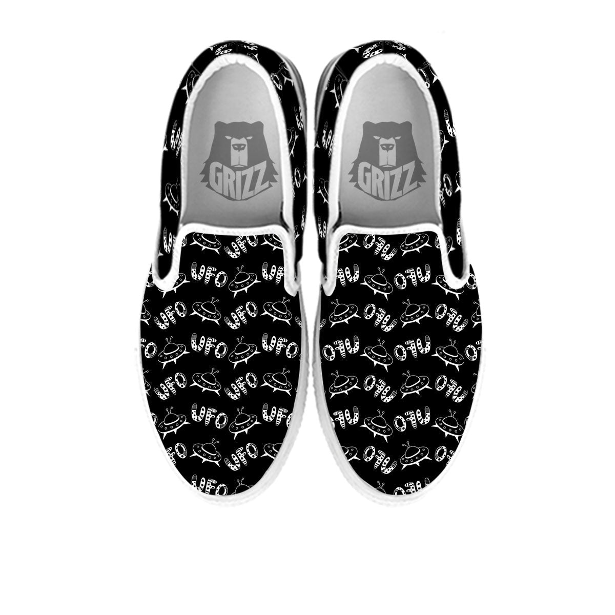 UFO White And Black Print Pattern White Slip On Shoes-grizzshop