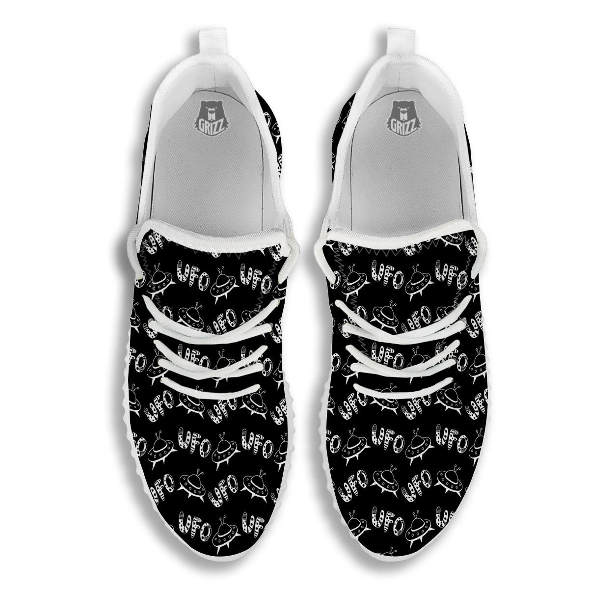 UFO White And Black Print Pattern White Walking Shoes-grizzshop