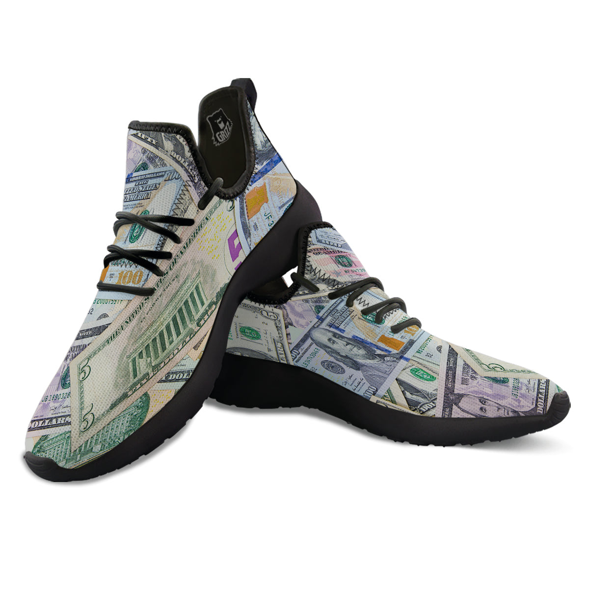 US Dollar Print Black Athletic Shoes-grizzshop