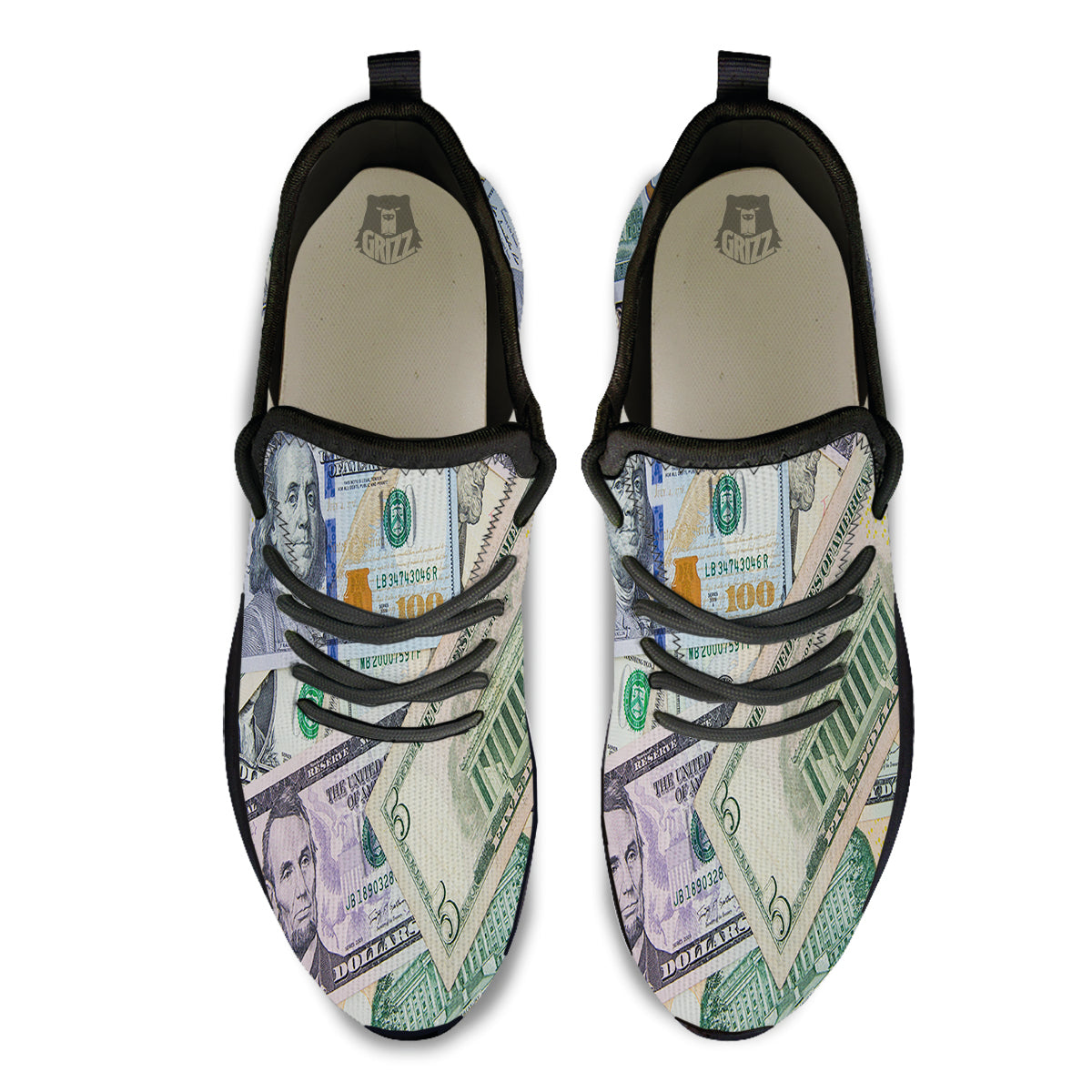 US Dollar Print Black Athletic Shoes-grizzshop