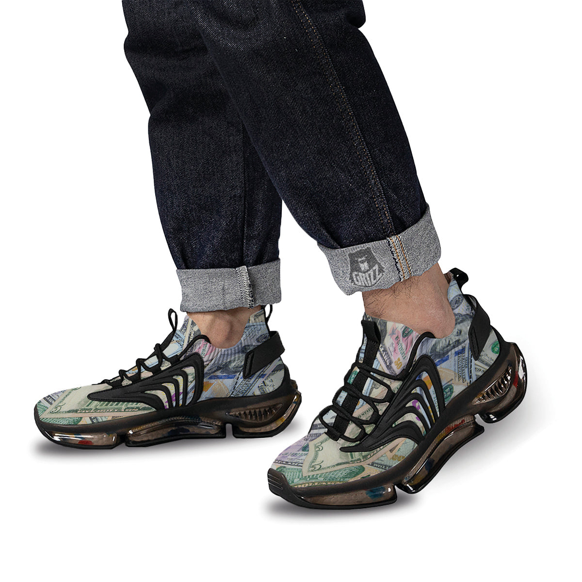 US Dollar Print Black Gym Shoes-grizzshop