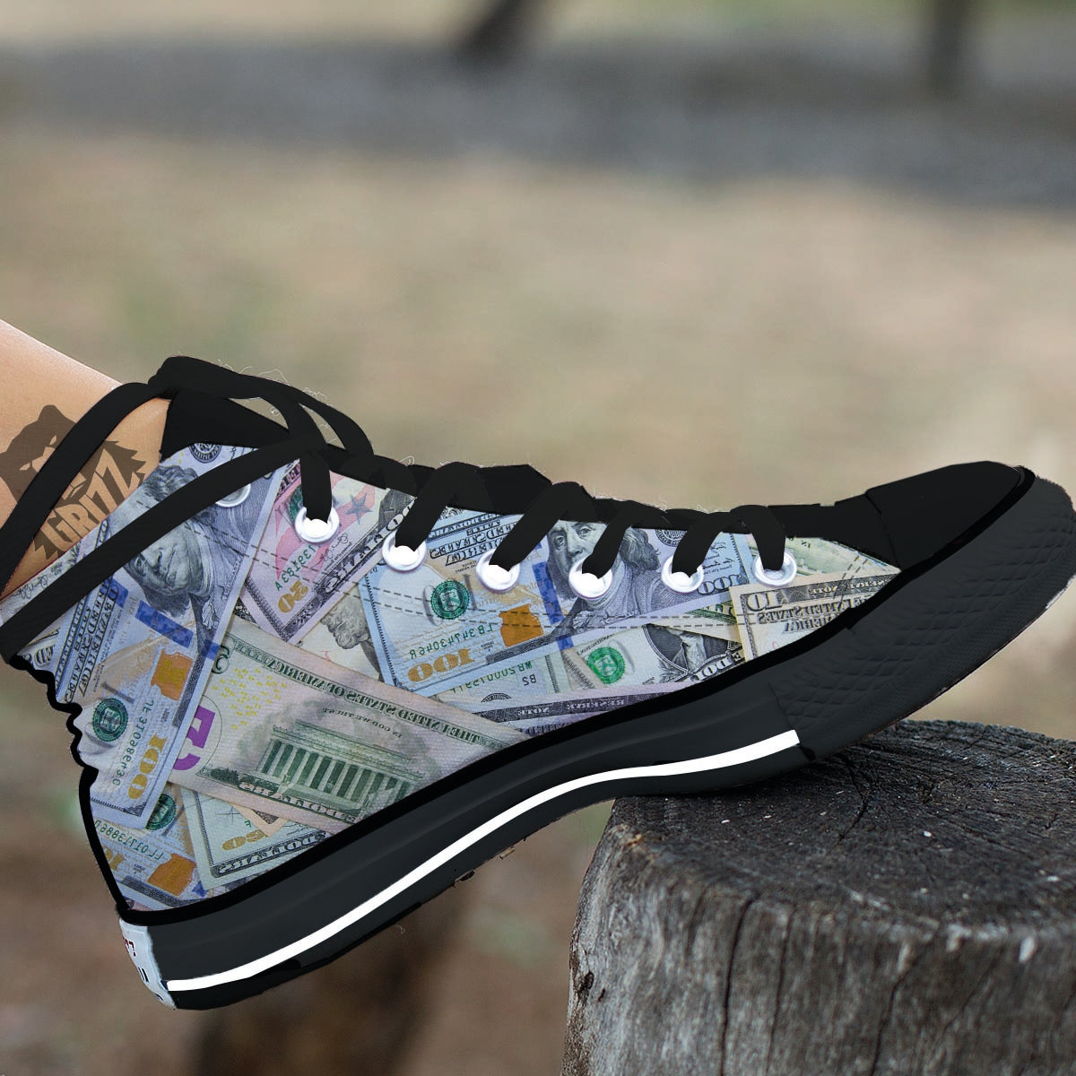 US Dollar Print Black High Top Shoes-grizzshop