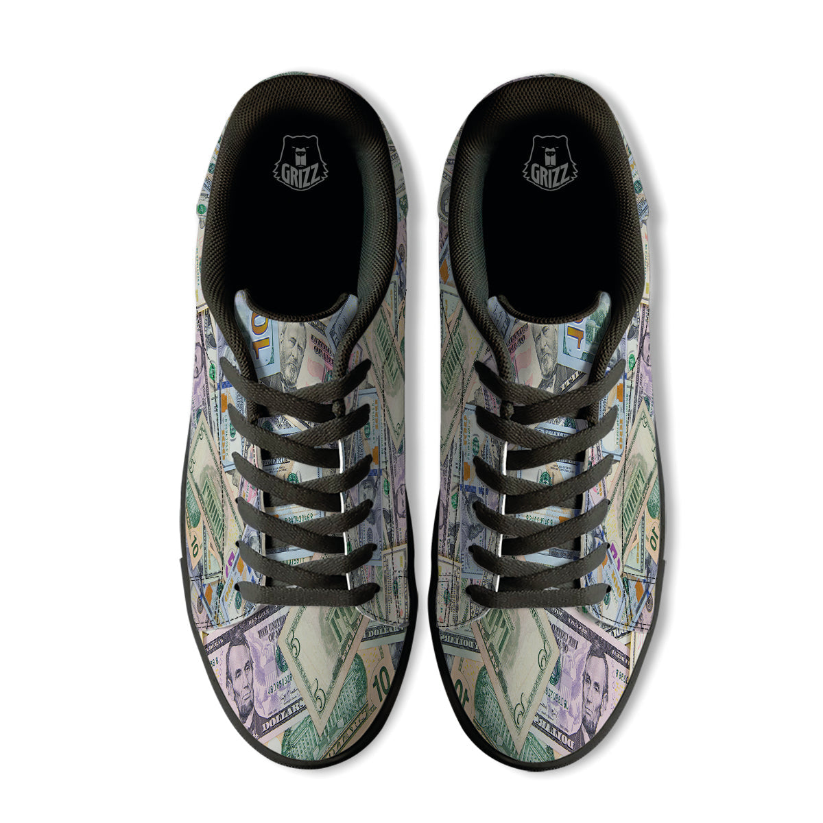 US Dollar Print Black Low Top Sneakers-grizzshop