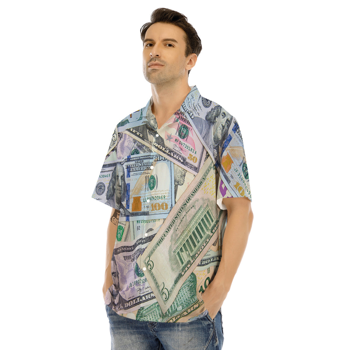 US Dollar Print Men's Hawaiian Shirt-grizzshop