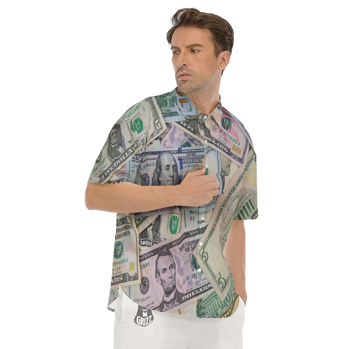 US Dollar Print Men's Short Sleeve Shirts-grizzshop
