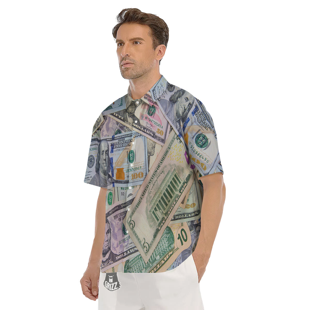 US Dollar Print Men's Short Sleeve Shirts-grizzshop