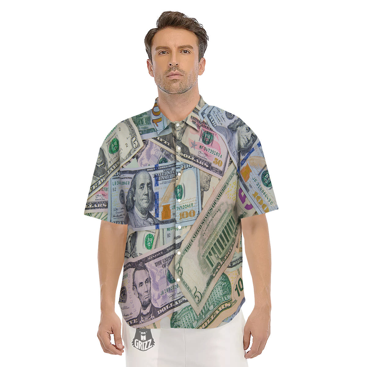 US Dollar Print Men's Short Sleeve Shirts-grizzshop