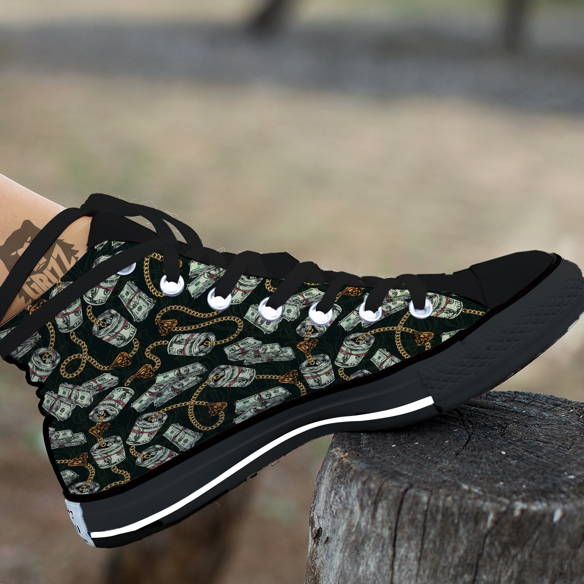 US Dollar Print Pattern Black High Top Shoes-grizzshop