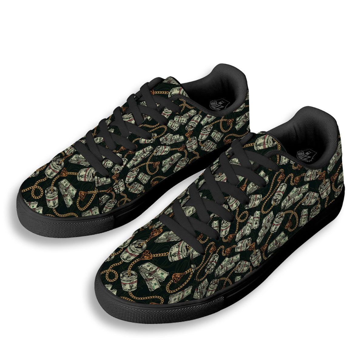 US Dollar Print Pattern Black Low Top Sneakers-grizzshop