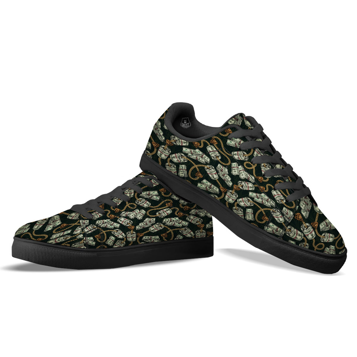 US Dollar Print Pattern Black Low Top Sneakers-grizzshop