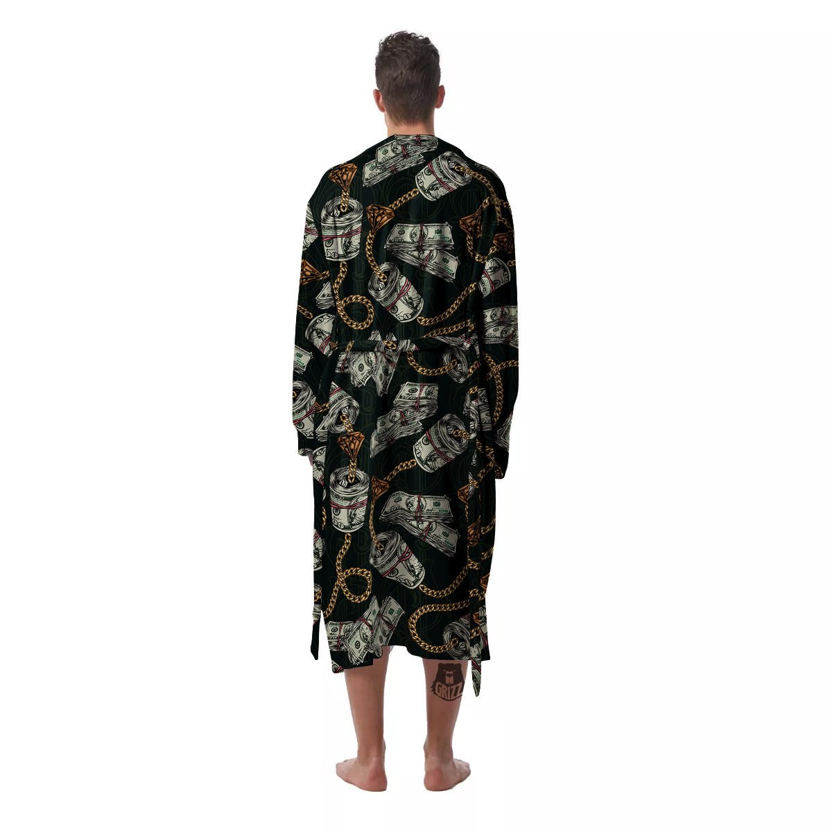 US Dollar Print Pattern Men's Robe-grizzshop