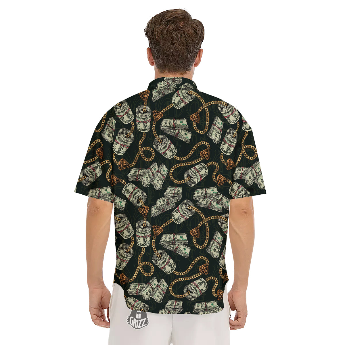 US Dollar Print Pattern Men's Short Sleeve Shirts-grizzshop