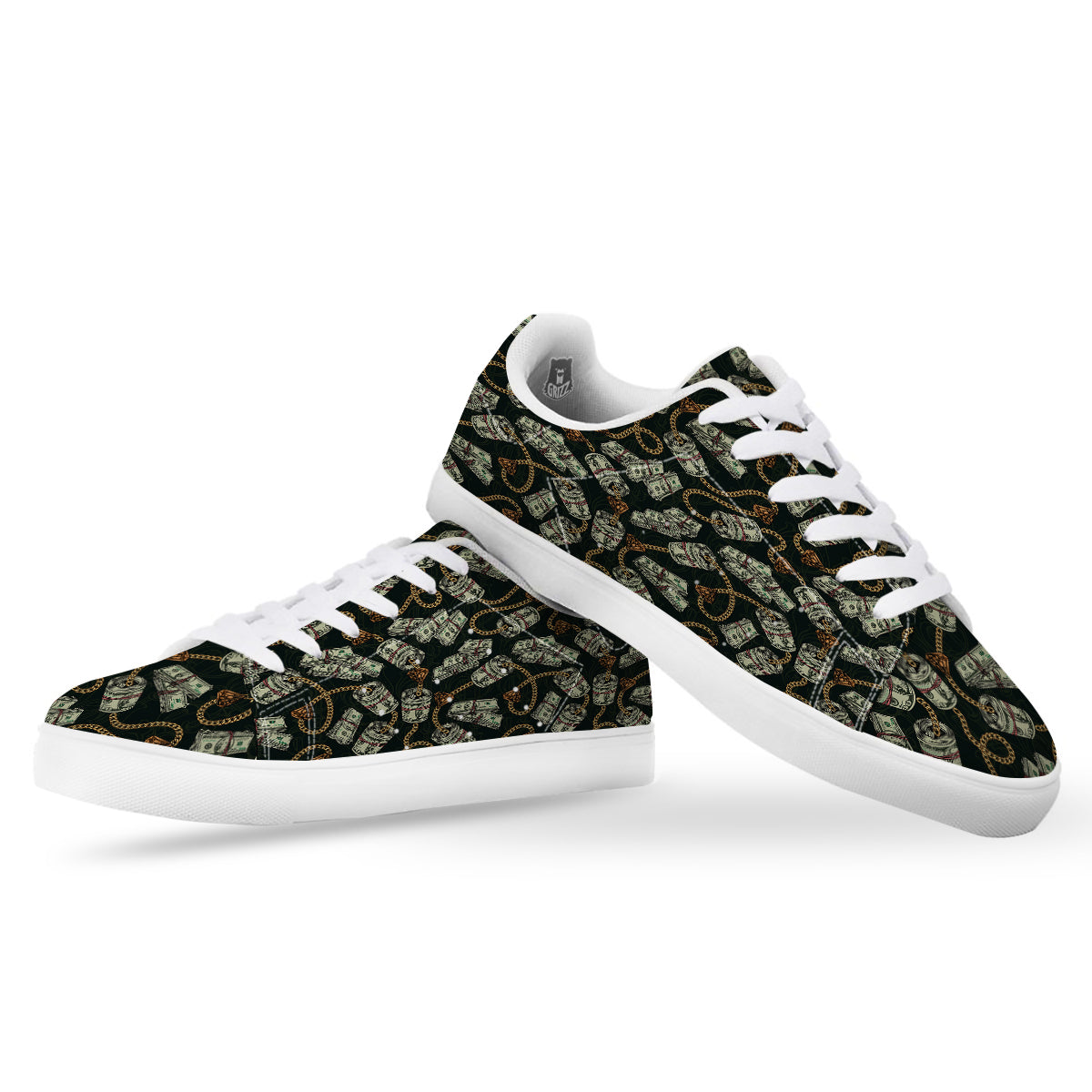 US Dollar Print Pattern White Low Top Sneakers-grizzshop