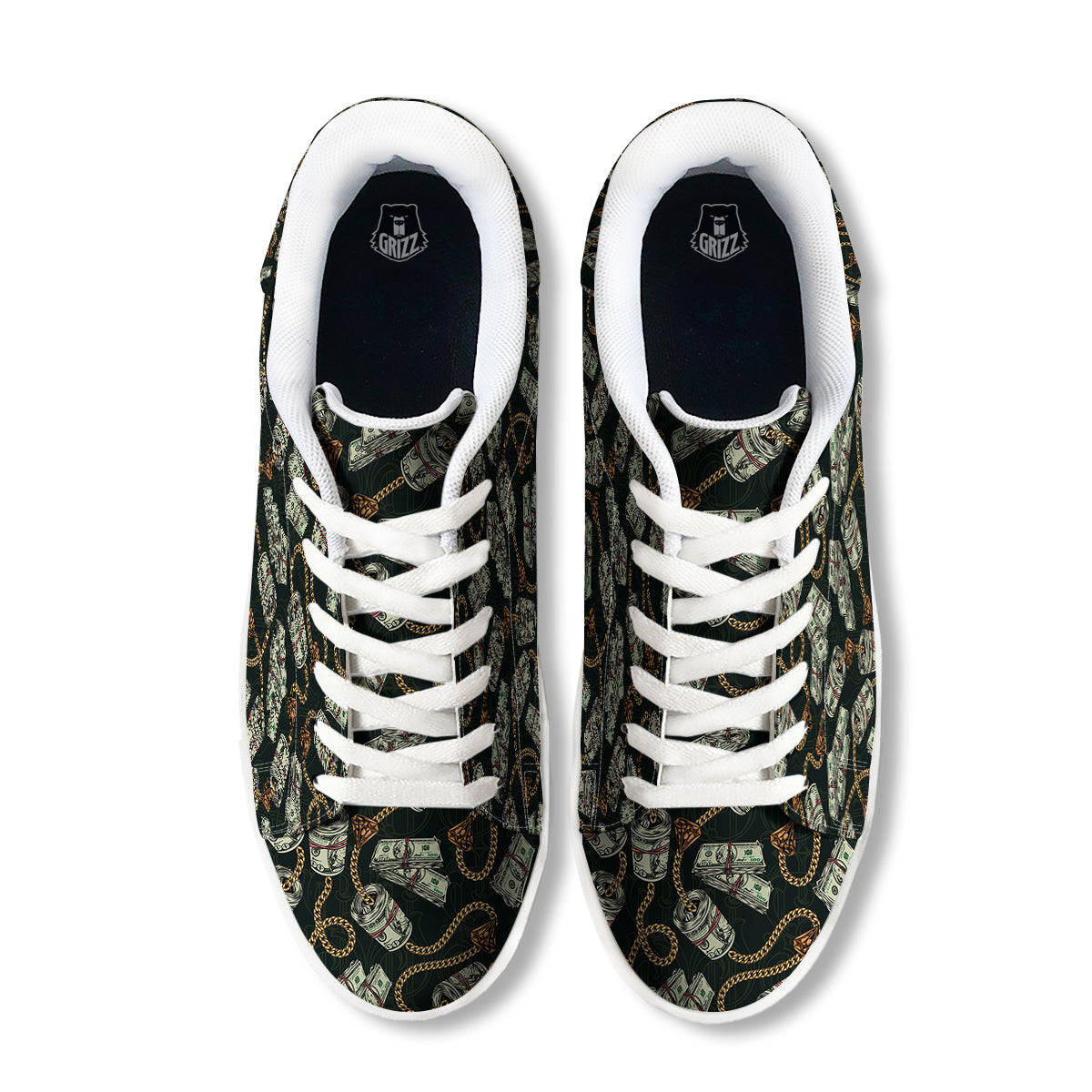 US Dollar Print Pattern White Low Top Sneakers-grizzshop