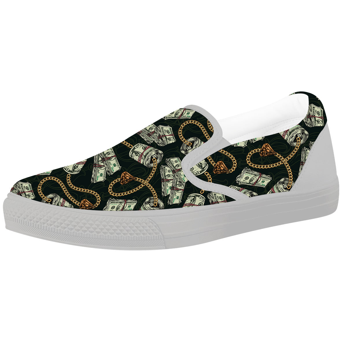 US Dollar Print Pattern White Slip On Shoes-grizzshop